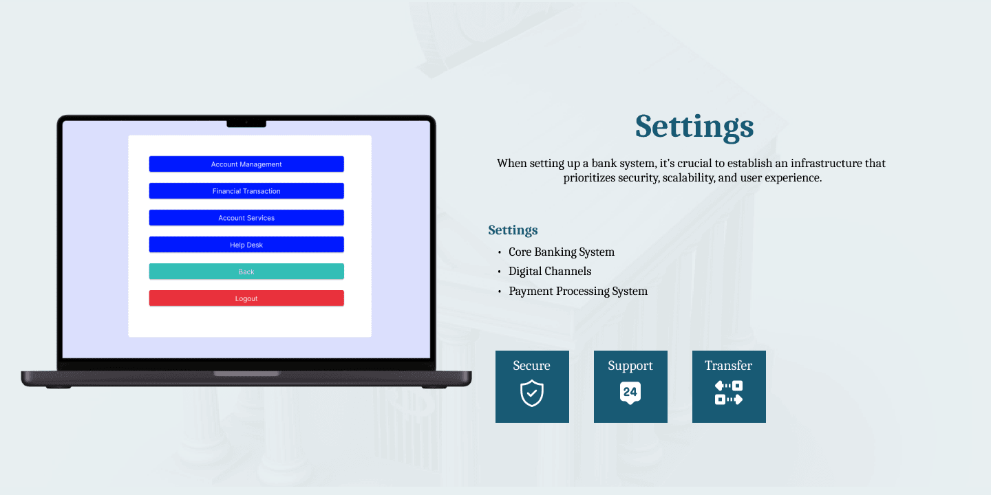 Settings page of the Bank Management System, designed by a professional web development company in Dubai