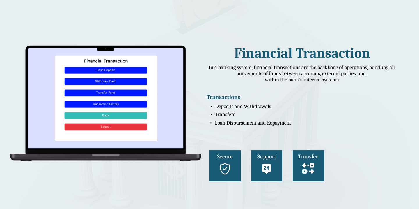 Financial transaction page of the Bank Management System, developed by a leading web development company in Dubai for secure payments.