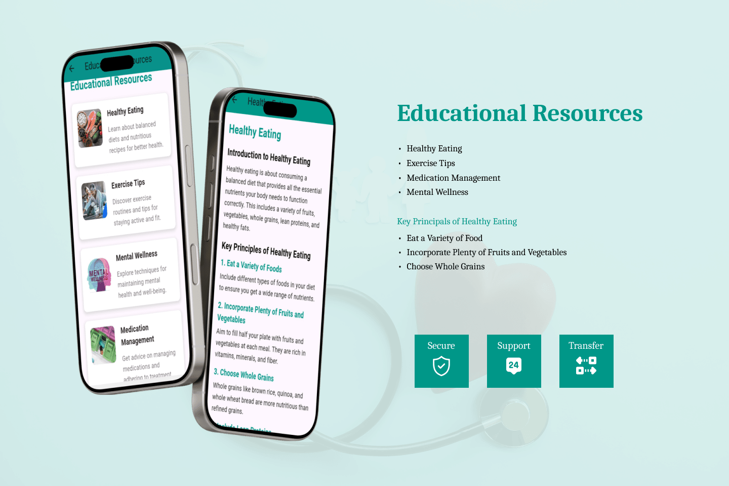 Health care app offering educational resources, designed by leading app developers in Dubai, UAE